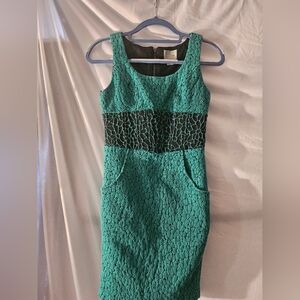 Maeve Front Pockets Daisy Sheath Dress Size 0 Green Motif‎ ANTHROPOLOGIE